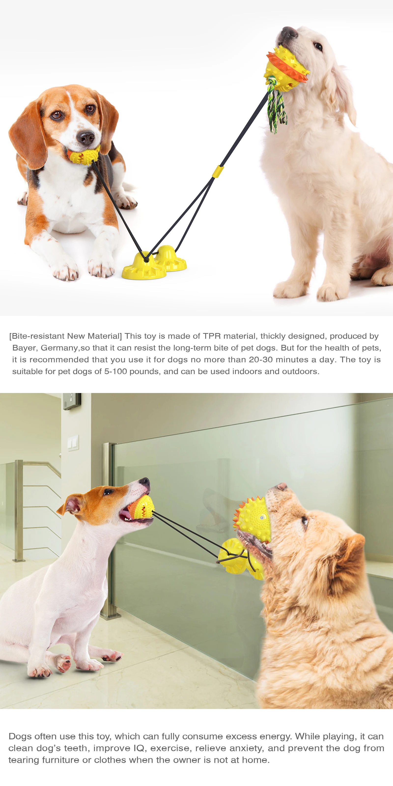 

Double Suction Cup Dog Pull Ball for Dogs Cleaning Tooth Multifunction Pet Chew Toys Dog Molar Bite Toy Food Dispenser