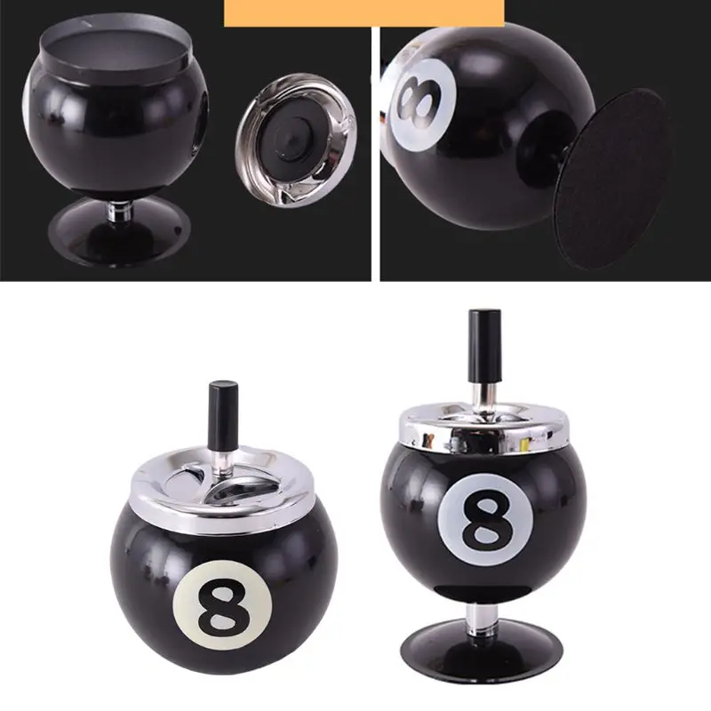 

Black No.8 Billiards Ball Ashtray Push Down Cigarette Ashtray Metal Ash Tray for Indoor/Outdoor Use