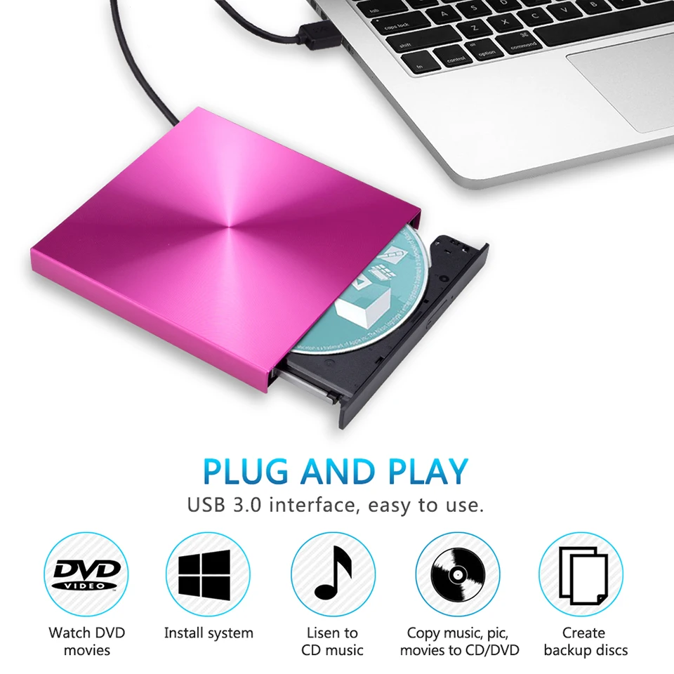 KuWFi USB 3 0 внешний DVD горелка RW CD ROM плеер тонкий портативный оптический привод для