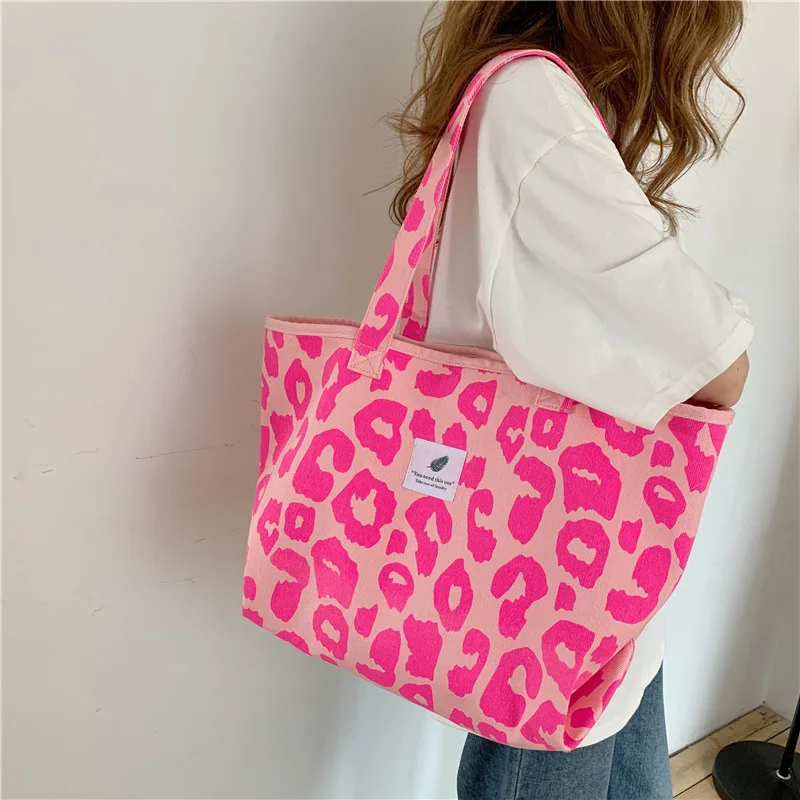 

Pink Leopard Pattern Shoulder Bags for Women Large Capacity Shopping Shopper Bag Female Girls Casual Tote Ladies Bucket Handbags
