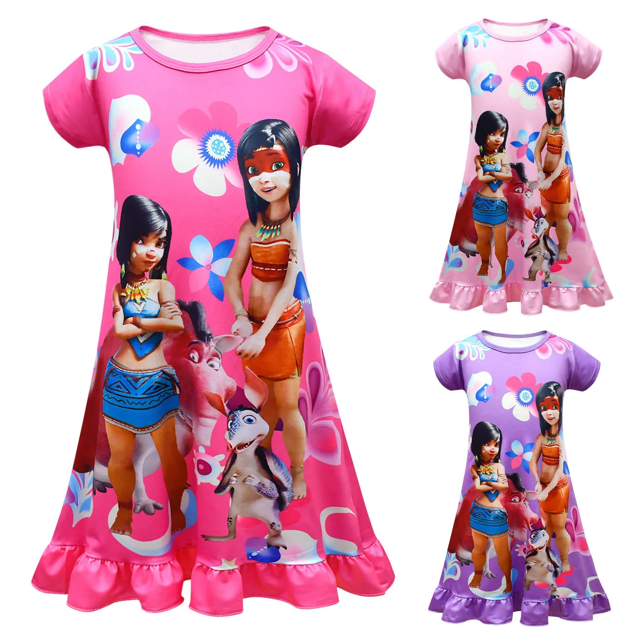 

Popular Movies Cartoon Anime Ainbo Clothes Kids Short Sleeve Dresses Baby Girls Summer Wedding Party Outfit Girl Princess Dress