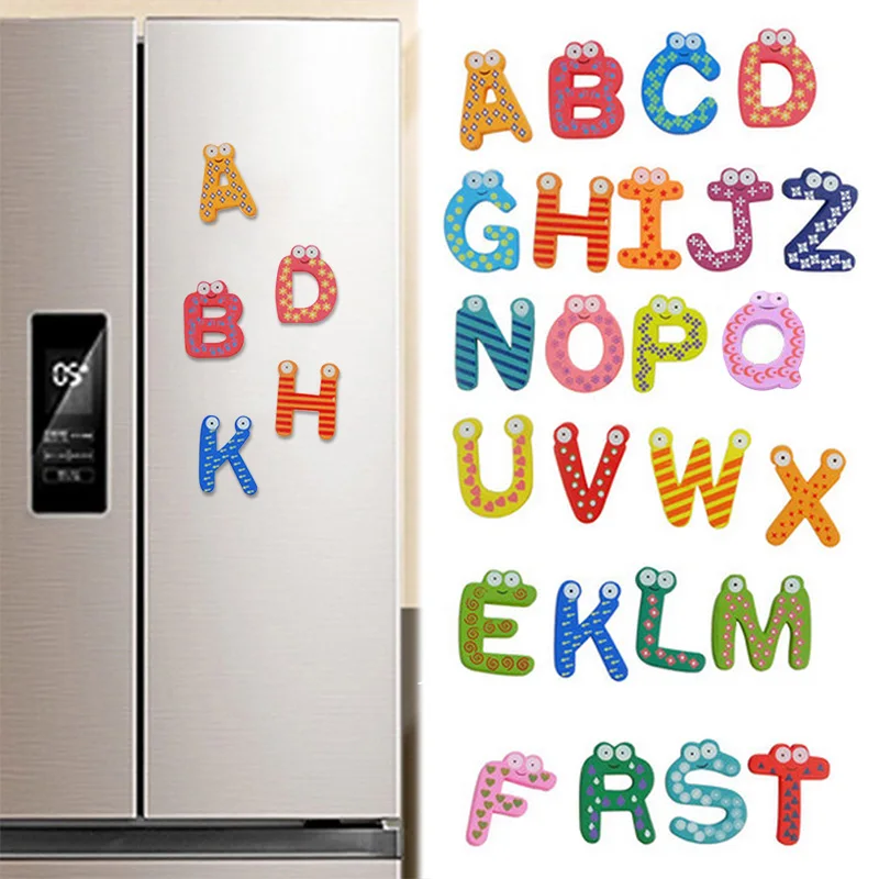 

Baby Toys 26pcs Letters Kids Wooden Alphabet Fridge Magnet Child Educational Toys Fridge Sticker AN88
