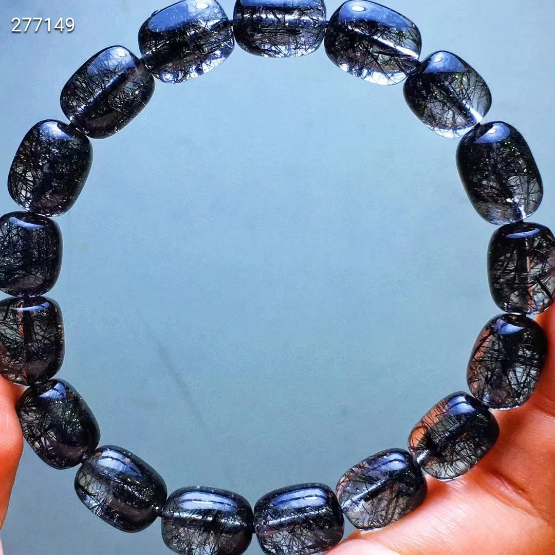 

Genuine Natural Black Rutilated Quartz Clear Barrel Beads Bracelet 12x9.3mm Women Men Fashion Wealthy AAAAA