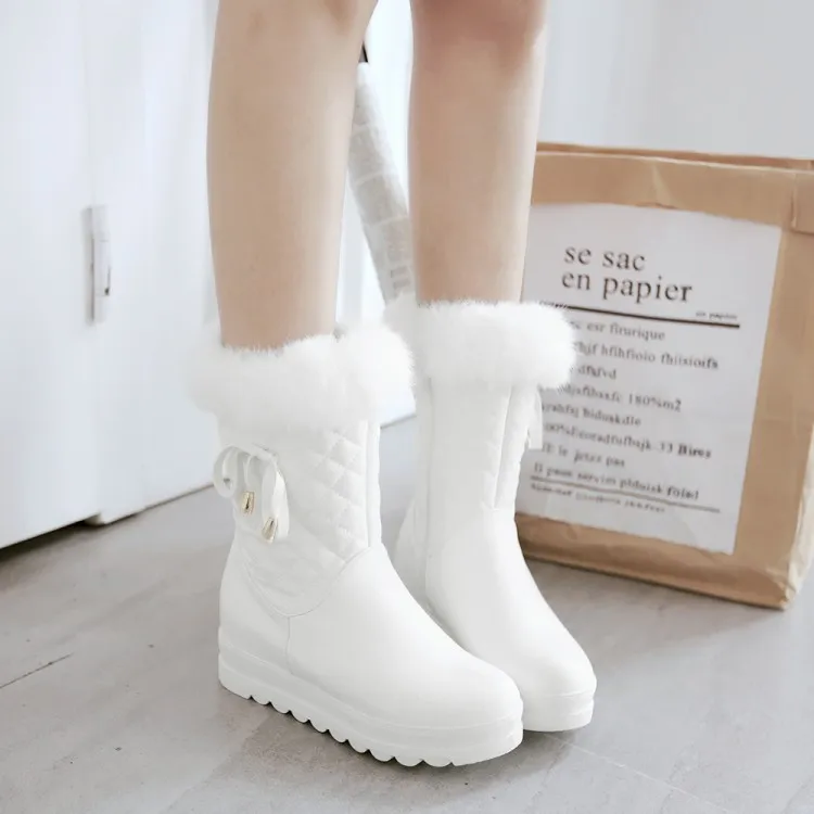 

Handmade Ankle Boots Women Autumn Winter Fashion PU New Flat Shoes Ladies Warm Butterfly-knot Platform Snow Boots 1888