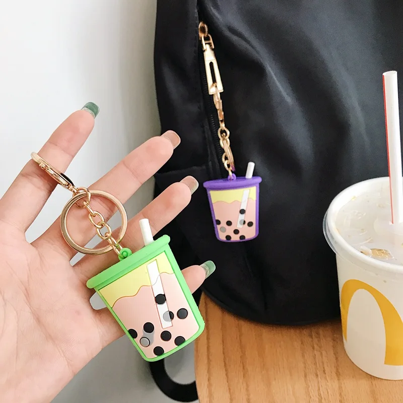 Cartoon Travel Luggage Milk Tea Decor Pendant Toy Lanyard For iPhone Airpods Protective case Key Chains Girl Bag Hang Car Key