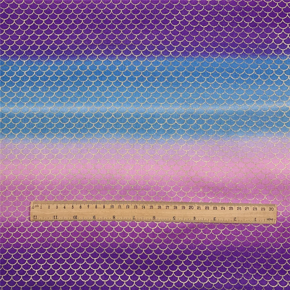 Розовая фиолетовая Золотая блестящая ткань из хлопка с рисунком рыбьей чешуи для