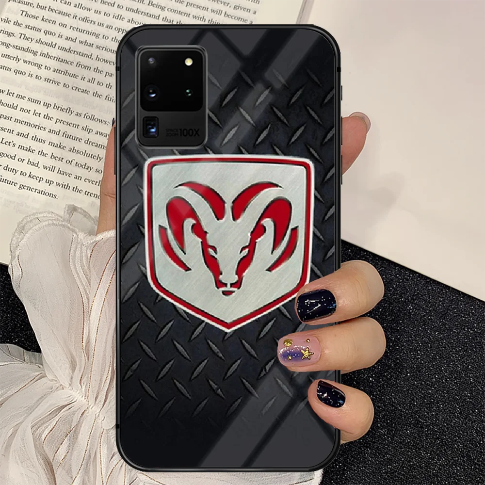 

Sport Dodges Car Phone Tempered Glass Case Cover For Samsung Galaxy S Note 5 6 9 10 10E 20 21 FE Plus Uitra Coque Luxury