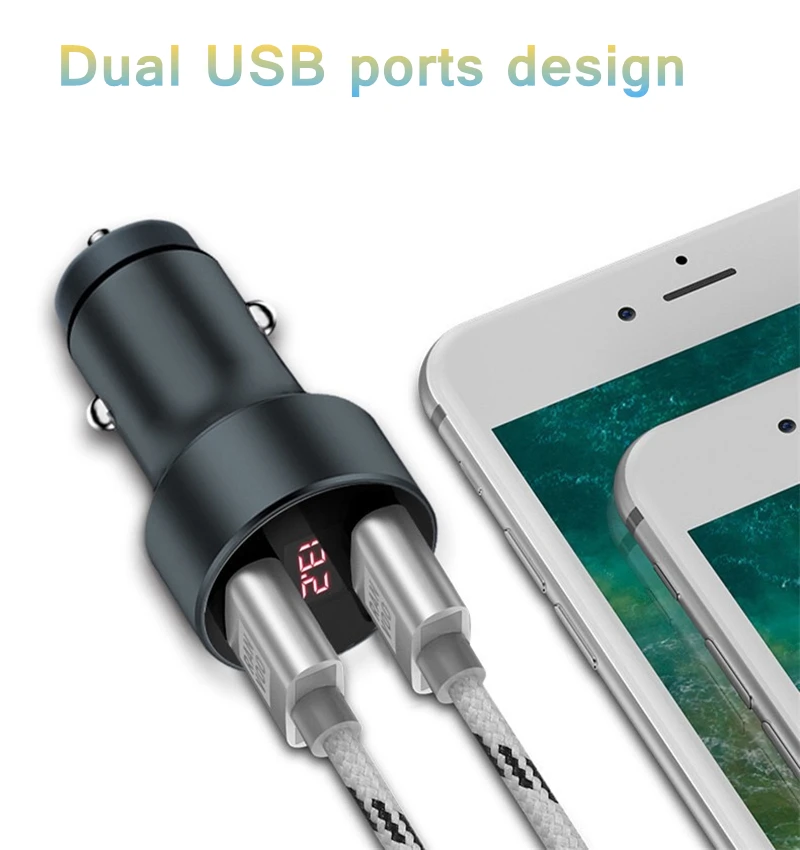 Универсальное автомобильное зарядное устройство с двумя портами usb ЖК дисплеем