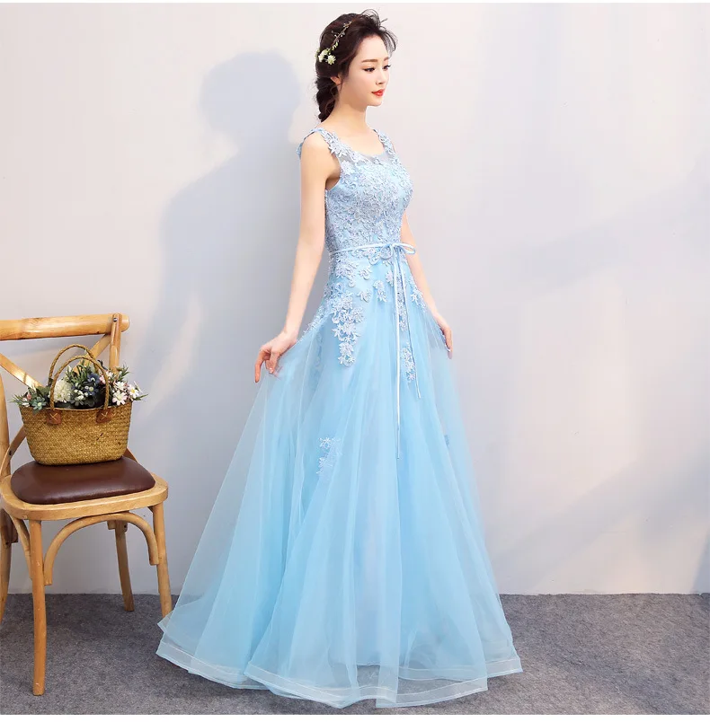 Небесно-голубое для подружки невесты новые платья из тюля расшитые бисером с