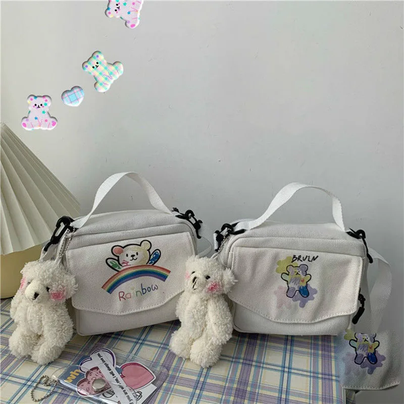 

Canvas Cute Bear Shoulder Bag Fashion Girl Messenger Bag Casual Women Japanese Harajuku Bag School Bag Crossbody Bag Handbag