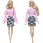 1 комплект, платье для куклы BJDBUS, повседневная одежда, блузка с широким рукавом, черно-белая клетчатая юбка, Одежда для куклы Барби, аксессуары, игрушки