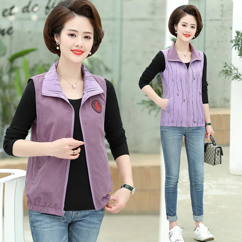 2020 fashion autumn spring cotton vest korean two sides wear lapel casual waistcoat sleeveless coat big size outerwear | Женская одежда