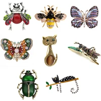 fashion handmade colorful dog bee fish animal crystal rhinestone brooch pin for women men costume jewelry christmas gift