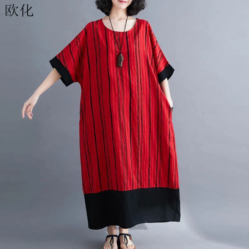 Платья размера плюс для женщин 4XL 5XL 6XL летнее платье оверсайз из хлопка и льна