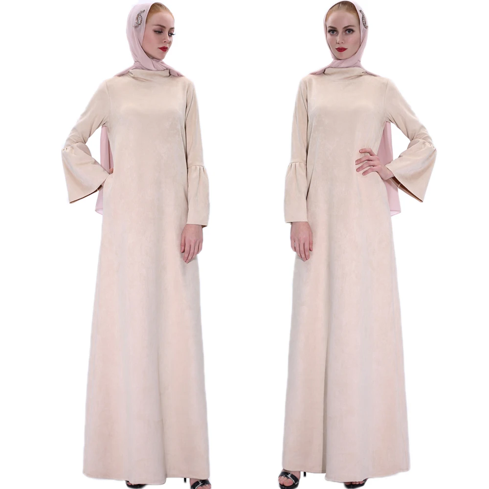 Мусульманское женское длинное платье из замши, теплое зимнее элегантное платье с расклешенными рукавами Abayas Arab Jilbab, вечерние платья исламс...