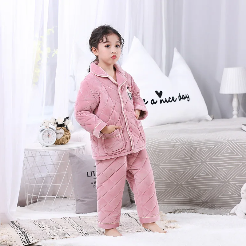 Детская Фланелевая пижама комплект из толстого теплого топа и брюк для маленьких