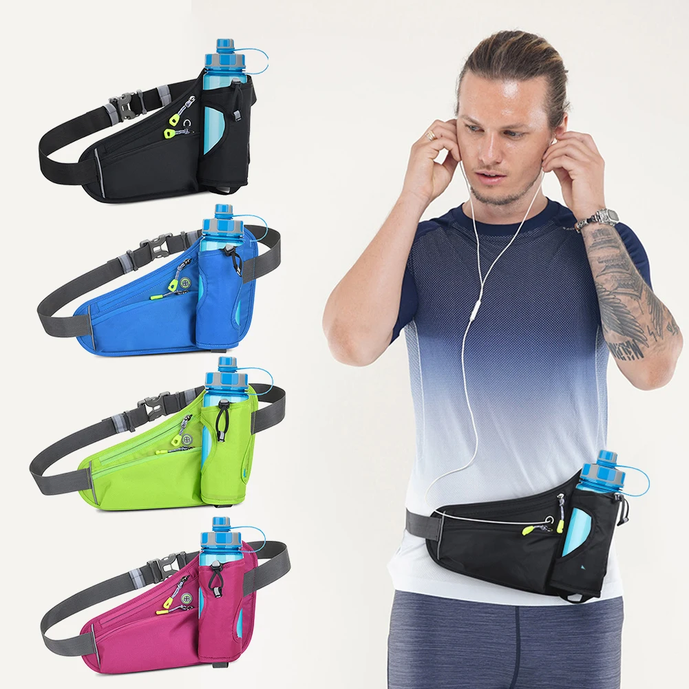 

Nylon Running Fanny Pack Water Bottle Hydration Waist Pack Reflective Adjustable Fanny Phone Bags for Outdoor Gym Sport