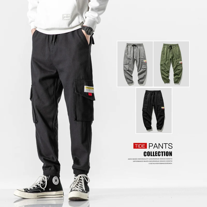 Брюки карго мужские черные уличная одежда джоггеры повседневный спортивный