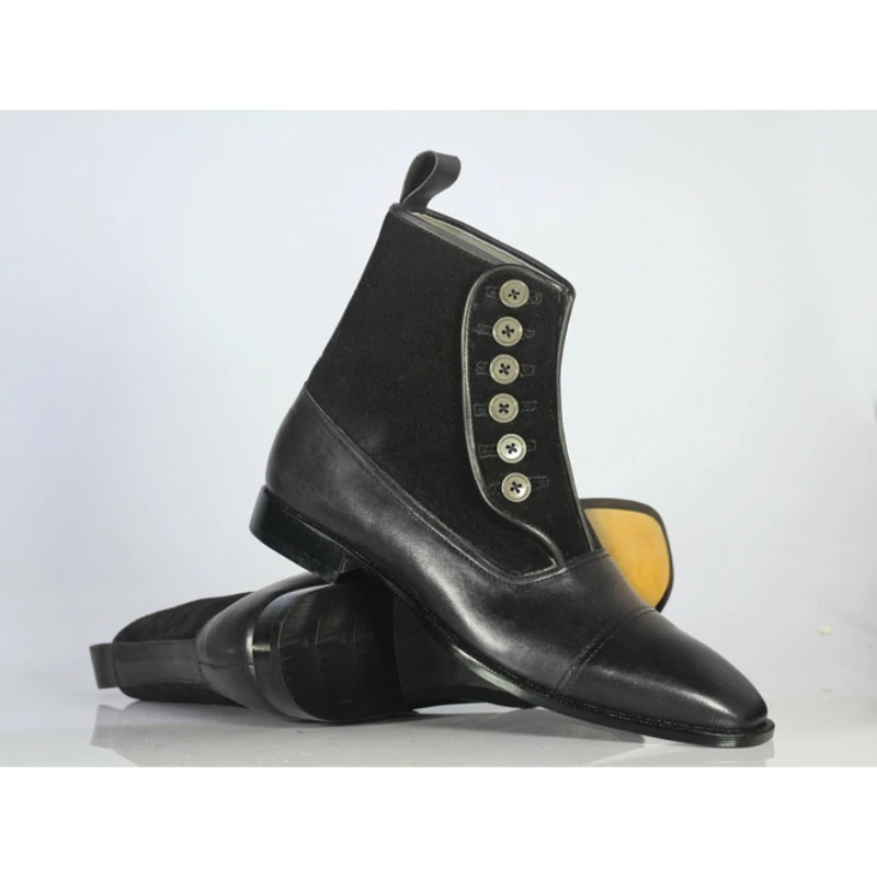 

Fashion High Ankle Men Boots Button Black PU Leather мужские сапоги Stylish Bottes Pour Hommes أحذية الرجال Comfortable KN444