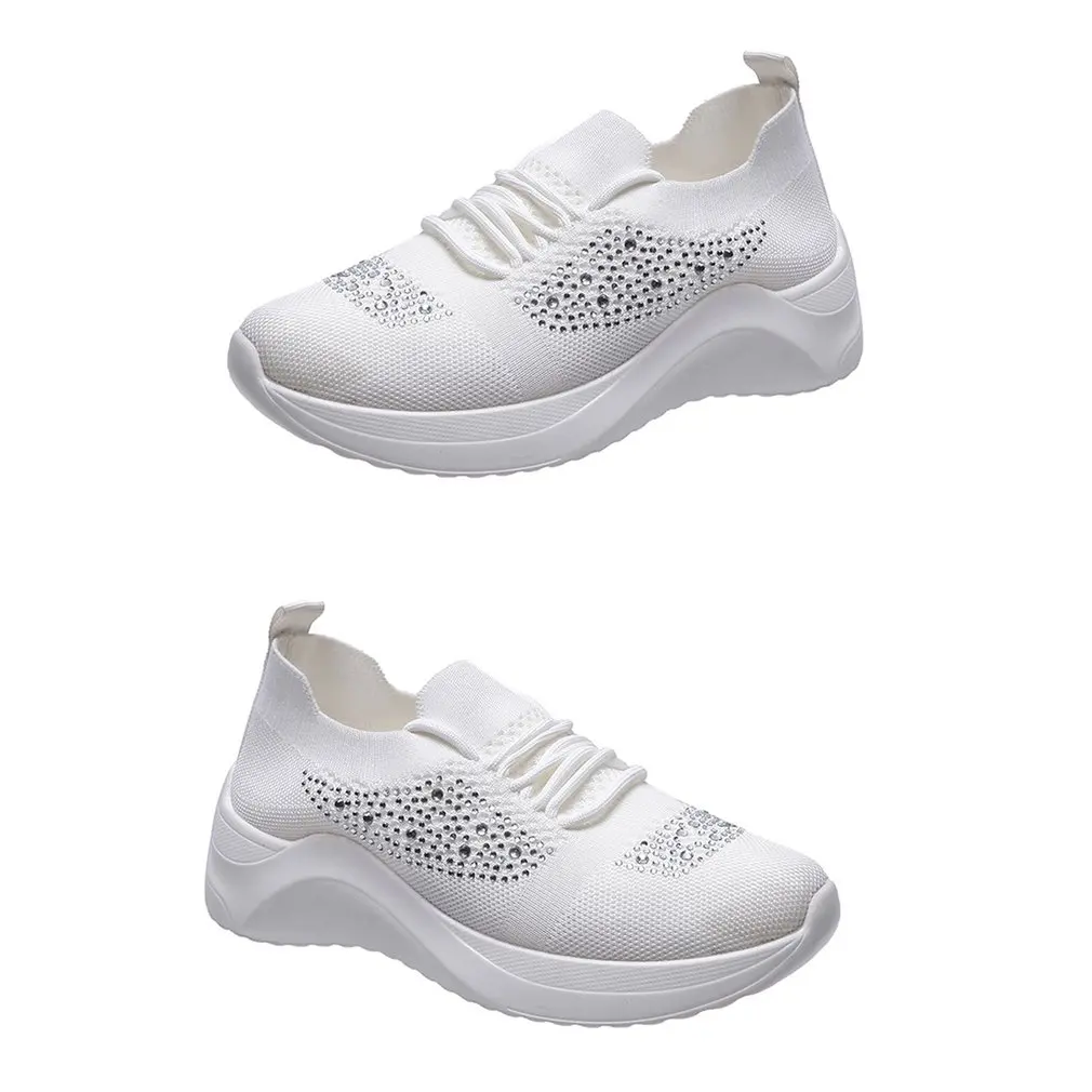 

Vulcanized Shoes Sneakers Women Trainers Knitted Sneakers Ladies Slip-on Sock Shoes Sparkly Crystal Zapatillas Mujer Casual