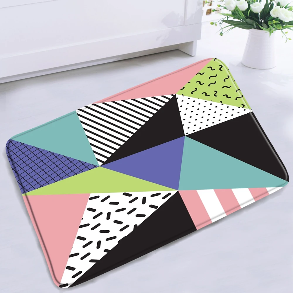 Diamond Geometry Shower Curtain Set Color Triangle Bath Mat Screen Entrance Door Mats Bathroom Rug Room Decoration Carpet | Дом и сад