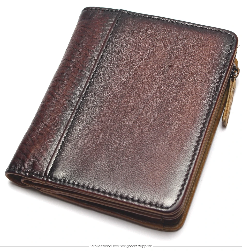 Natural Leather RFID Blocking Men's Top Layer Leather Brushed Wallet Handmade Retro Wallet Pure Leather Leather Coin Purse