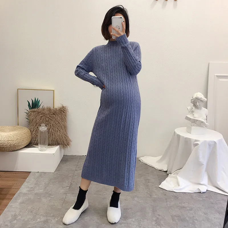 Autumn Winter Maternity Elastic Solid color Long Sweater Expectant Mother Knit Sweater Pregnant Women Pregnancy Warm Clothes Top