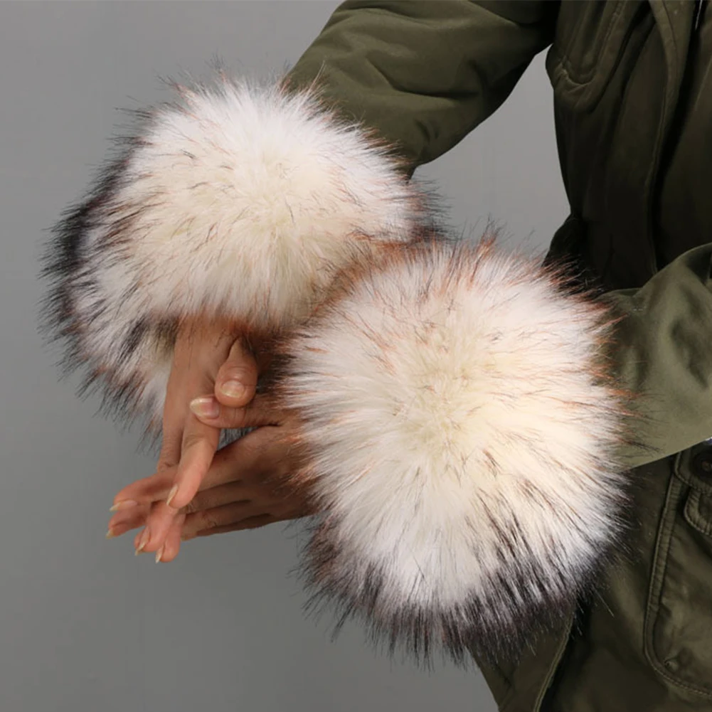 

1pair For Women Fashion Leg Winter Autumn Coat Sleeve Wrist Party Costumes Furry Arm Warmer Gifts Elastic Plush Faux Fur Cuff