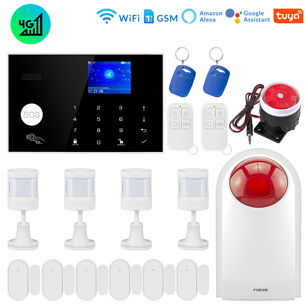 Tuya 4G WIFI GSM Alarm System App Control Home Security Motion Sensor Buglar Alarm Compatible With Alexa Google Home