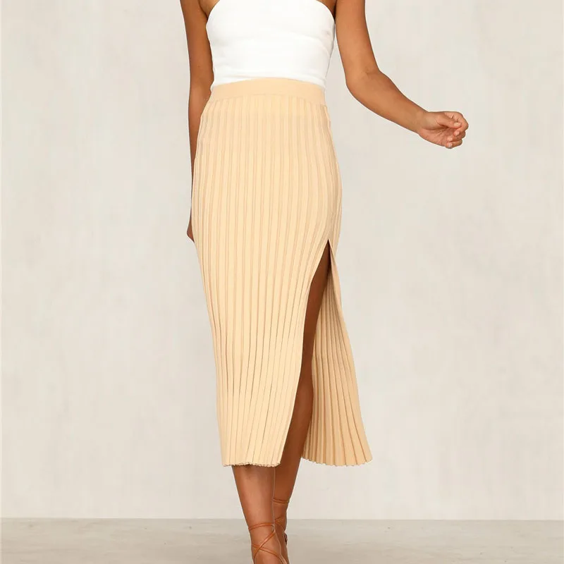 2019 женская сексуальная трикотажная юбка в рубчик однотонная высокая талия с