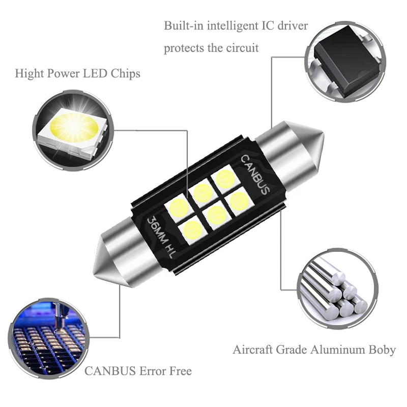 2X Canbus Error Free 36 мм 6 светодиодный фестонная автомобильная светодиодная лампа