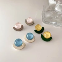 fashion fan shaped colorful resin wooden stud earrings for women personality statement pendientes wholesale