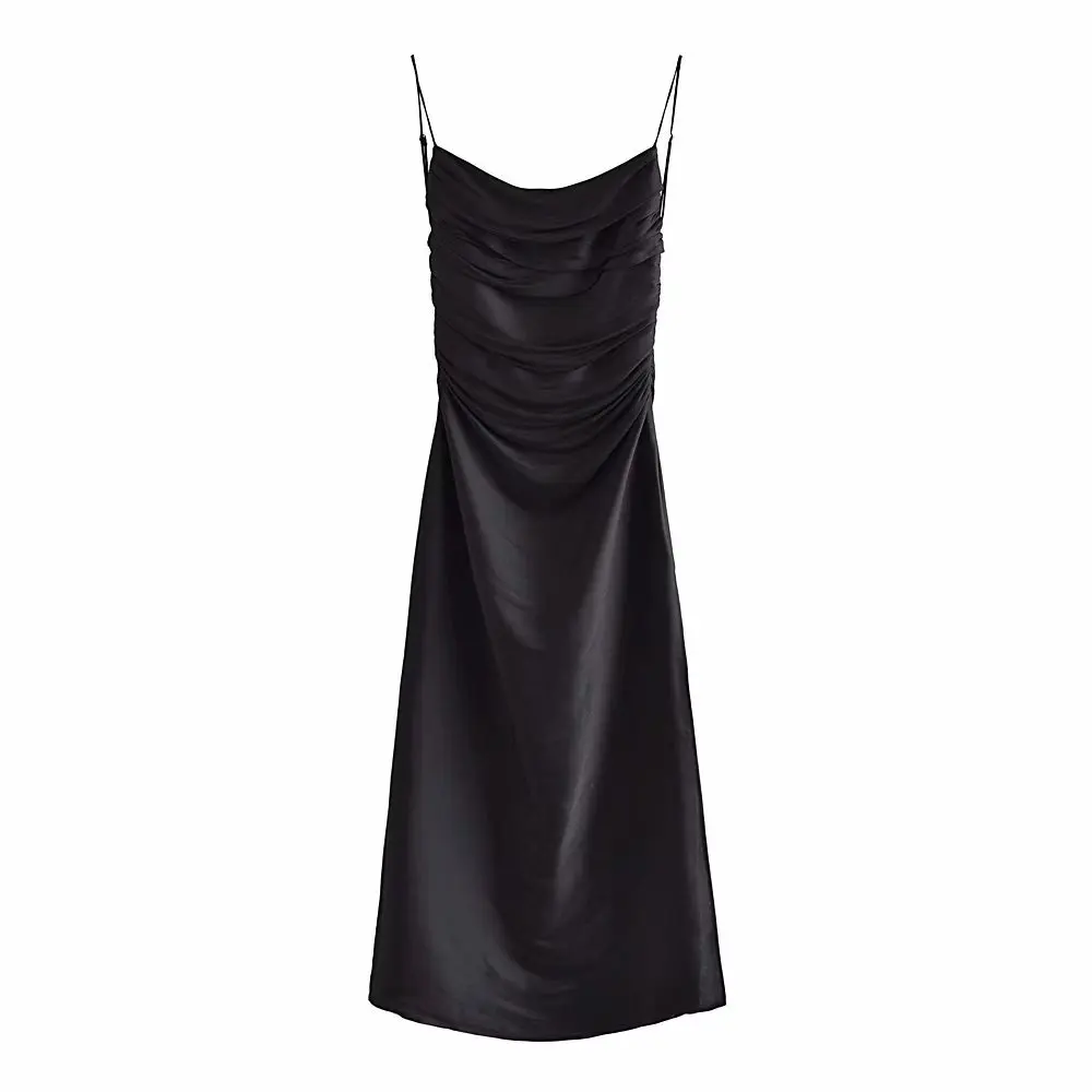 

Новое летнее женское черное Плиссированное Платье-миди без рукавов с открытой спиной