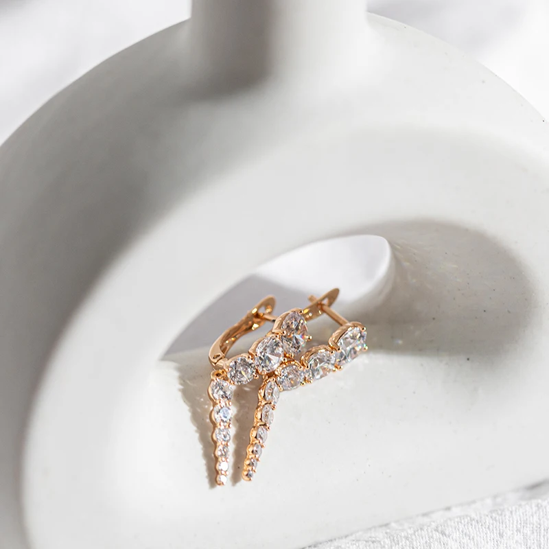 Кинели Роскошные 585 розовое золото висячие серьги для женщин микро воск Декор