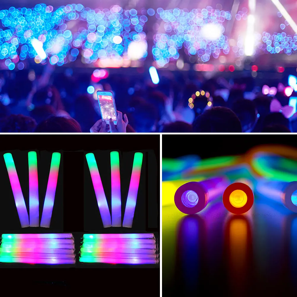 Bastón de espuma LED con batería, barra de concierto multicolor, brillante, 3...
