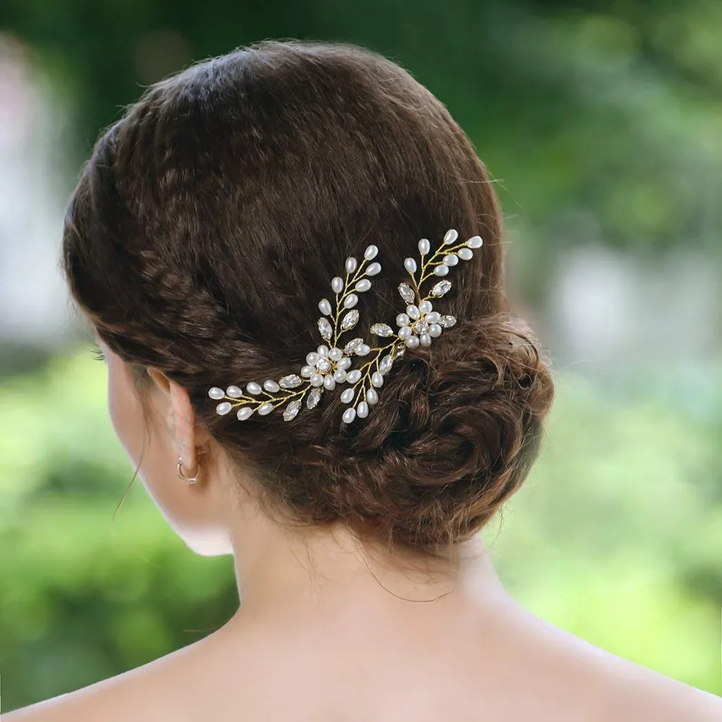 

Japan and South Korea Elegant Retro Plate Hairpin Hair Comb Wedding Bride Pearl Flower Crystal Hairpin Bridesmaid Clip Side Comb
