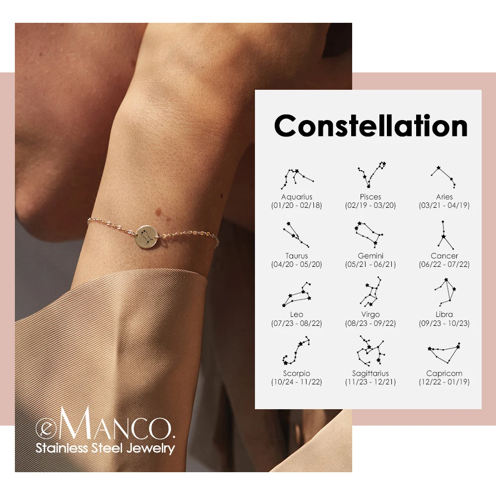 EManco инициальное Созвездие браслет для женщин золотой цвет из нержавеющей стали