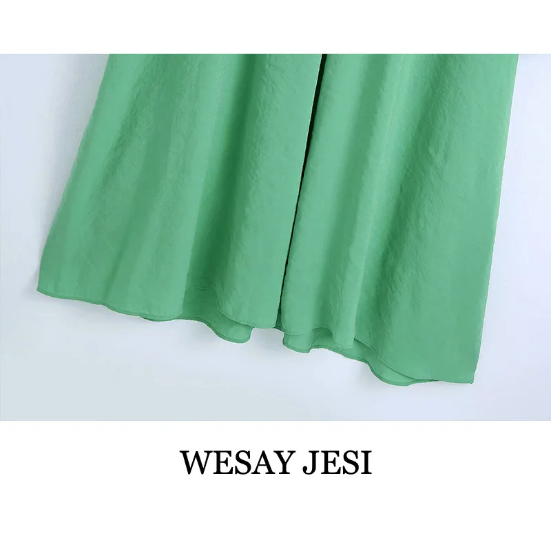 

WESAY JESI Dresses Summer Woman 2021 Casual Green Oversized Dress Long Sleeve V Neck Simple Solid Color Loose Large Size Female