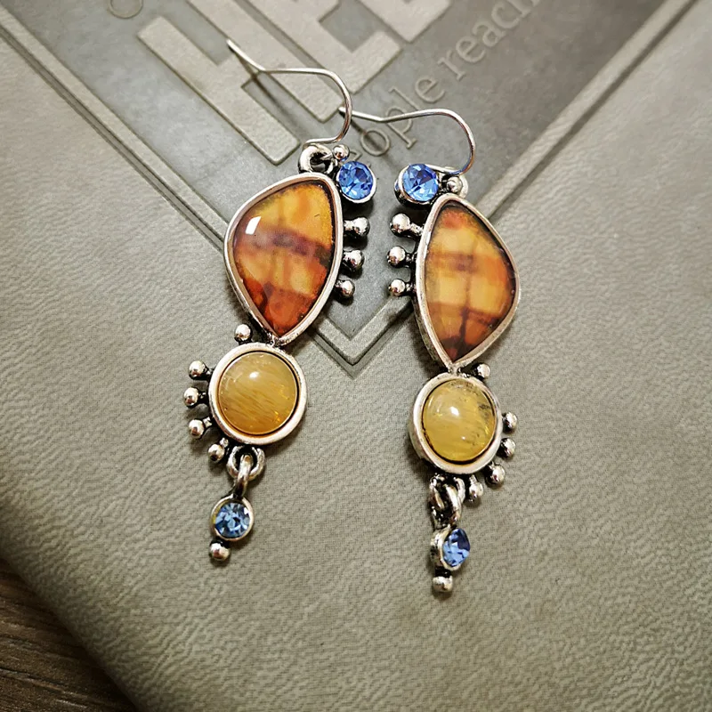 D292 earrings Индийские племенные персональные натуральные Висячие висячие серьги с полимерным камнем Boho Этнические Винтажные висячие серьги для женщин N5E680 - Окраска металла: D292 earrings