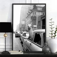 funny canvas painting alpaca llama in a new york city taxi animal prints ans posters wall art pictures for kid bedroom dormitory