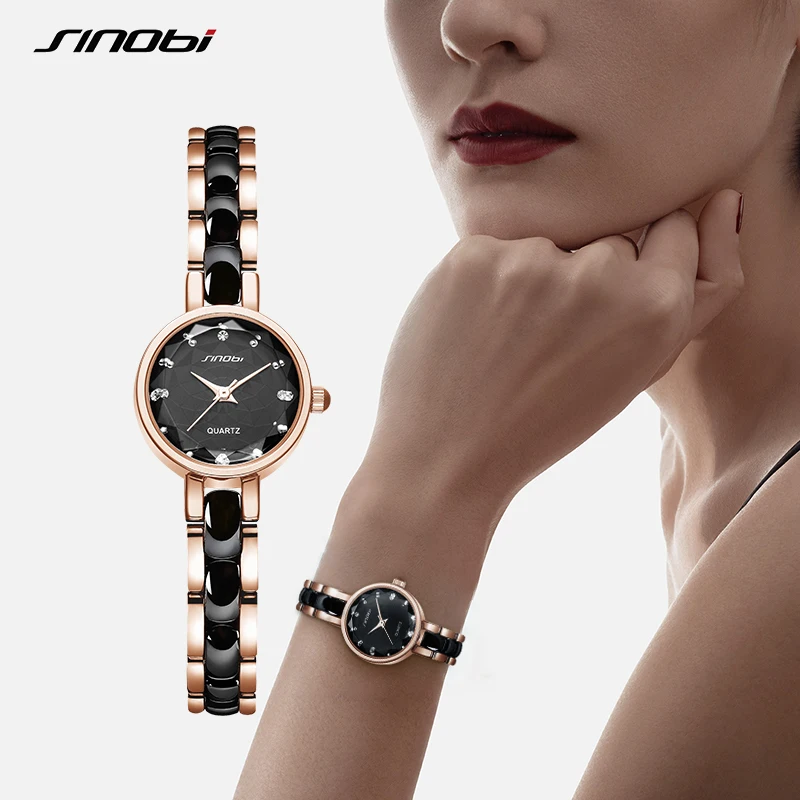 SINOBI Ladies Clock Luxury Rose Golden Women Watches Fashion Diamond Female Quartz Wristwatches Relogio Feminino Zegarek Damski zegarek damski fashion women s simple watches women s casual leather ladies watch in quartz women s clock relogio feminino women
