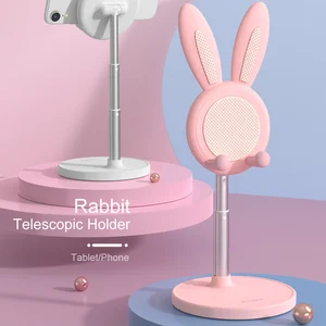 desktop telescopic phone stand holder cute bunny rabbit portable universal adjustable desk tablet bracket for easter gifts free global shipping