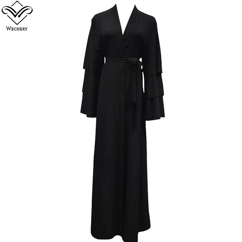 Женское кимоно из шифона Wechery, красное, коричневое, Черное макси-платье в мусульманском стиле, кимоно для женщин