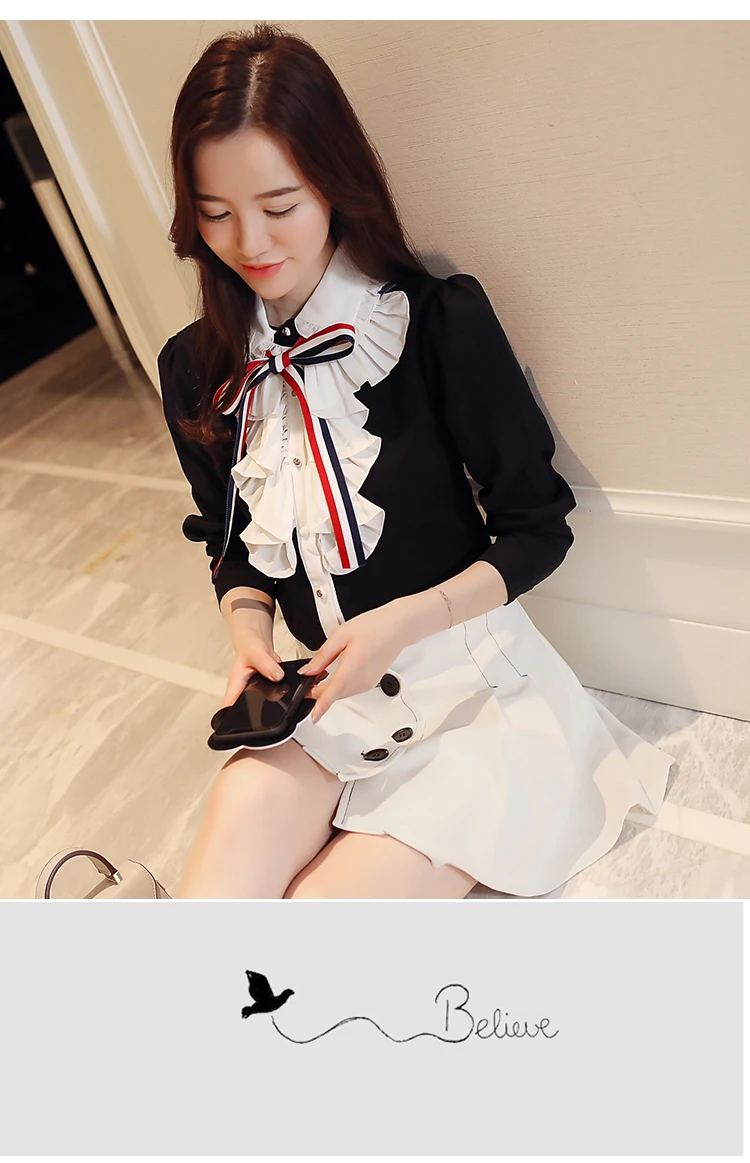 Модная элегантная шифоновая блузка с бантом женская рубашка длинным рукавом