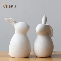 vilead ceramic white rabbit statue nordic creative easter day gift figurines for interior home living room decor desk accessorie