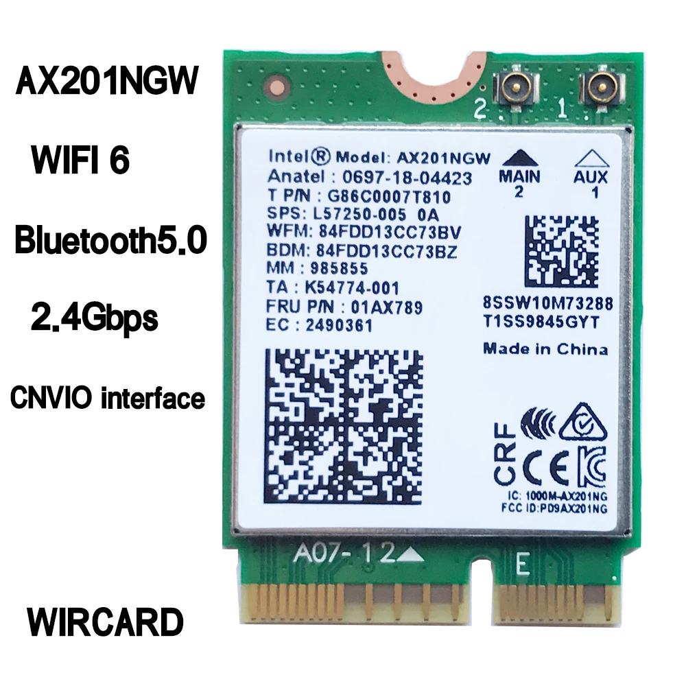 Wi Fi 6 беспроводная карта AX201NGW 802.11ac / ax 5 0 Гбит/с Двухдиапазонная 2 4G/5G NGFF CNVi