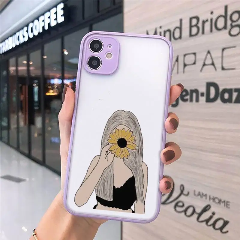 

Sunflower girl Phone Cases Matte Transparent For iPhone 12 Mini 11 Pro XR XS Max 7 8 Plus