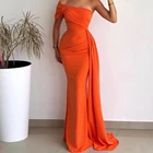 Оранжевое шифоновое платье-русалка, арабское вечернее платье без бретелек, плиссированный корсет, длинные платья для выпускного вечера, индивидуальный пошив, платья для официальвечерние