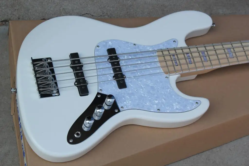 

China guitar factory custom new white color 5 strings Jazz Bass Guitar Free shipping 8pai