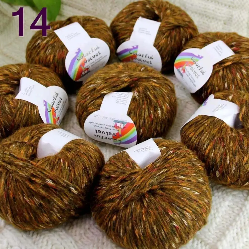 

Sale of colorful wool 8ballsX50g thread camel hair color broken dyed line knitted scarf coat line mohair Colorful dark yello 14